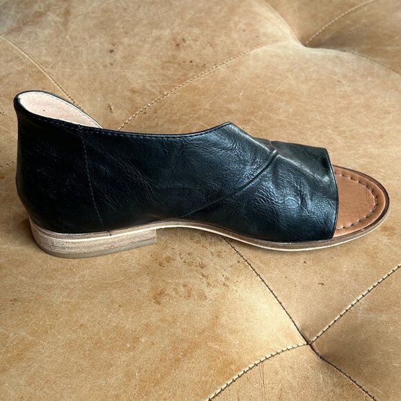 Theorie Black Leather Open-Toe Mules Minimal Modern Vegan Leather Sandal, 6.5 - Picture 4 of 12